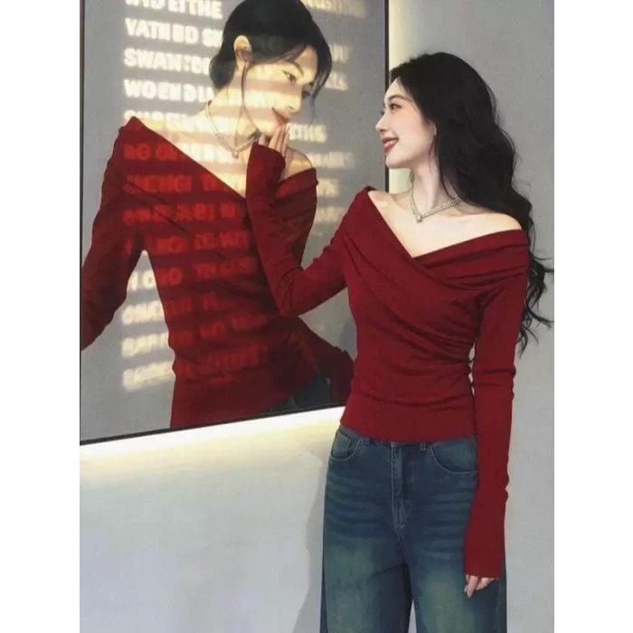 Haut Tricot Gris Coupe Ajustée Col Croisé Grande Taille pour Femme - Manches Longues Arrivage Printemps, Couche Intérieure Amincissante