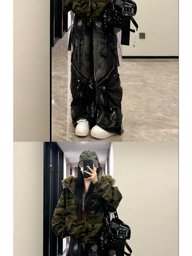 Damen Herbst Camouflage Kapuzenpullover Jacke - Lockerer Schnitt, Vielseitig, Mit Samt gefüttert, Verdickt