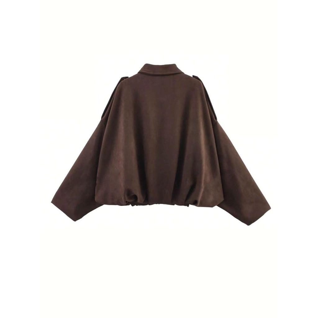 Fall Winter Women Fashion Batwing Sleeve Zipper Bomber Jacket Casual Outerwear, European American Style Women's Coat for Wholesale