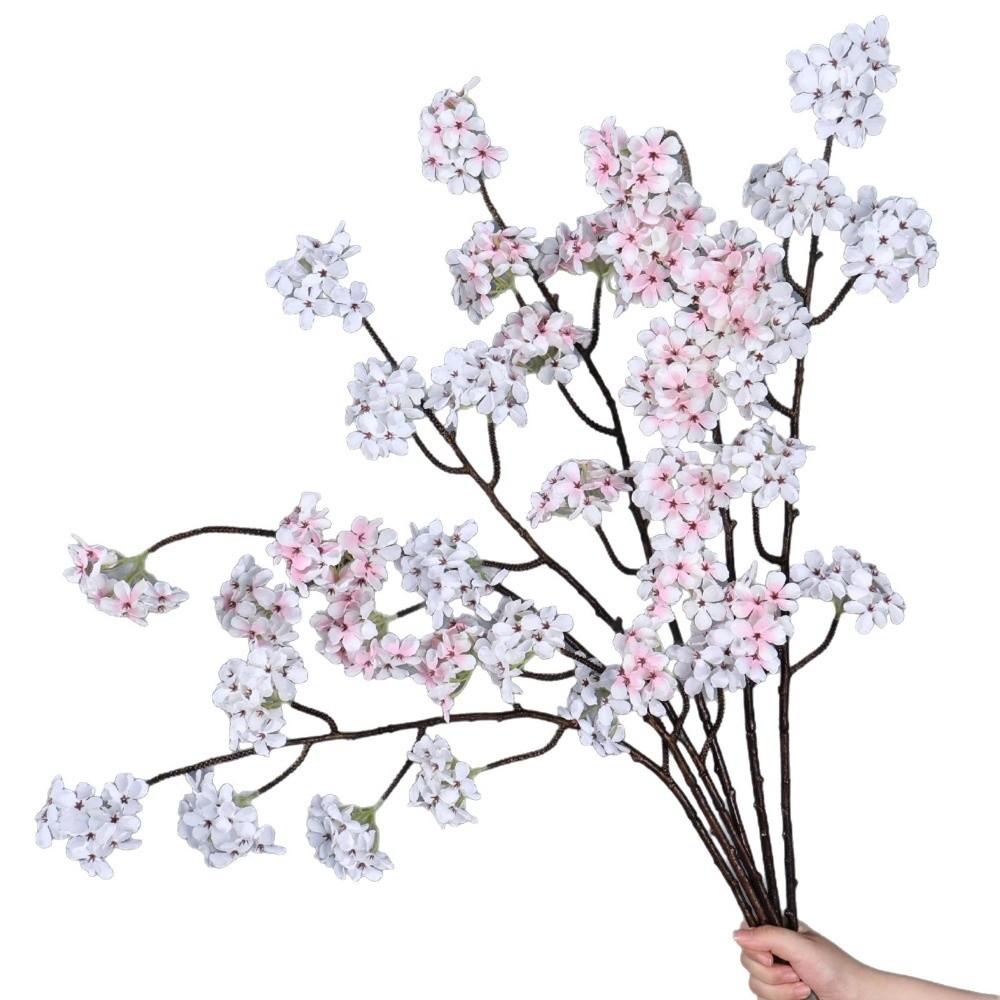 Silk Artificial Pear Blossom Branches Real Touch Pink Fake Sakura Branches Flexible Multi-Bloom