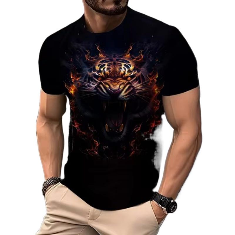 3D Lion Print Graphic T Shirts Short Sleeve Tee Men's Clothing O-Neck Animal Print Mens Clothing T-shirts for Men Street Tops