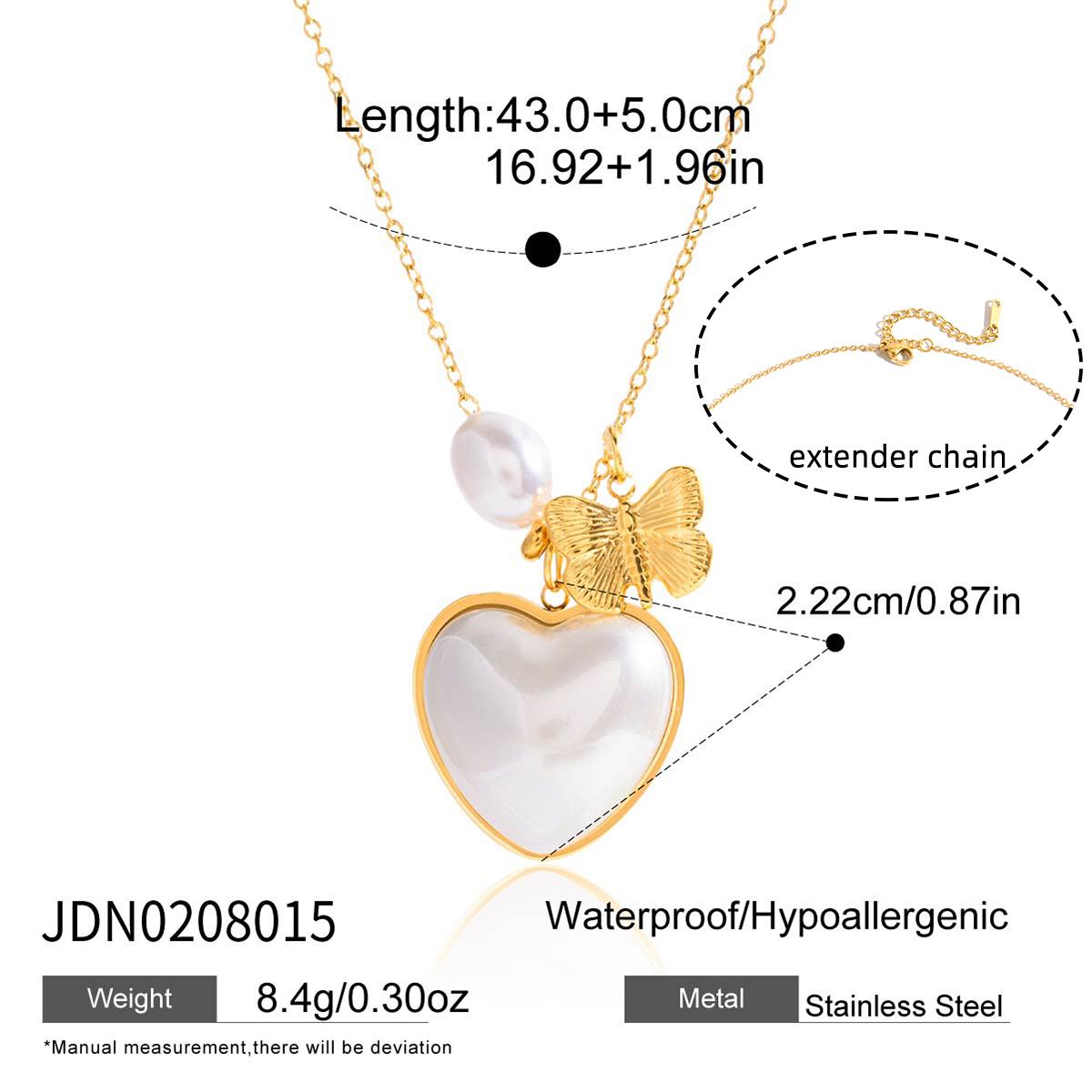 

Youthway Butterfly Imitation Pearl Heart Pendant Necklace For Women Gold Plated Stainless Steel Necklace Fashion Jewelry
