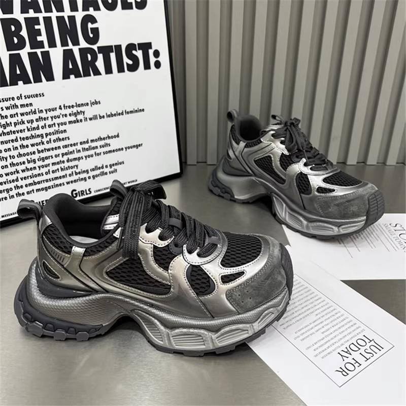 Leather Platform Dad Shoes Women's 2025 Autumn and Winter New Mesh Breathable and Versatile Small Casual Sports Shoes