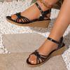 Fashion 2025 French Fashion Comfortable Weaving Hollow Sandals New Fish Mouth Vacation Style Wedge Middle Heel Casual Sandales Femmes