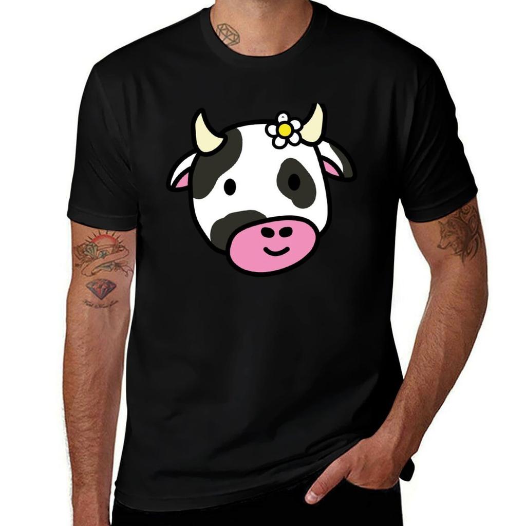Cute cartoon dairy cow doodle with a daisy flower TShirt t shirts for man cotton t shirts for man graphic tees TShirt