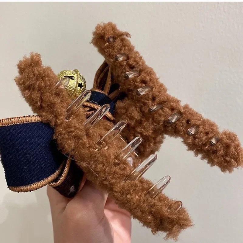 Women's Multi Color Christmas Bow Bell Plush Grasp Clip Autumn Winter Girl Grid Hairpin Shark Clip Headpiece Butterfly Hair Clip