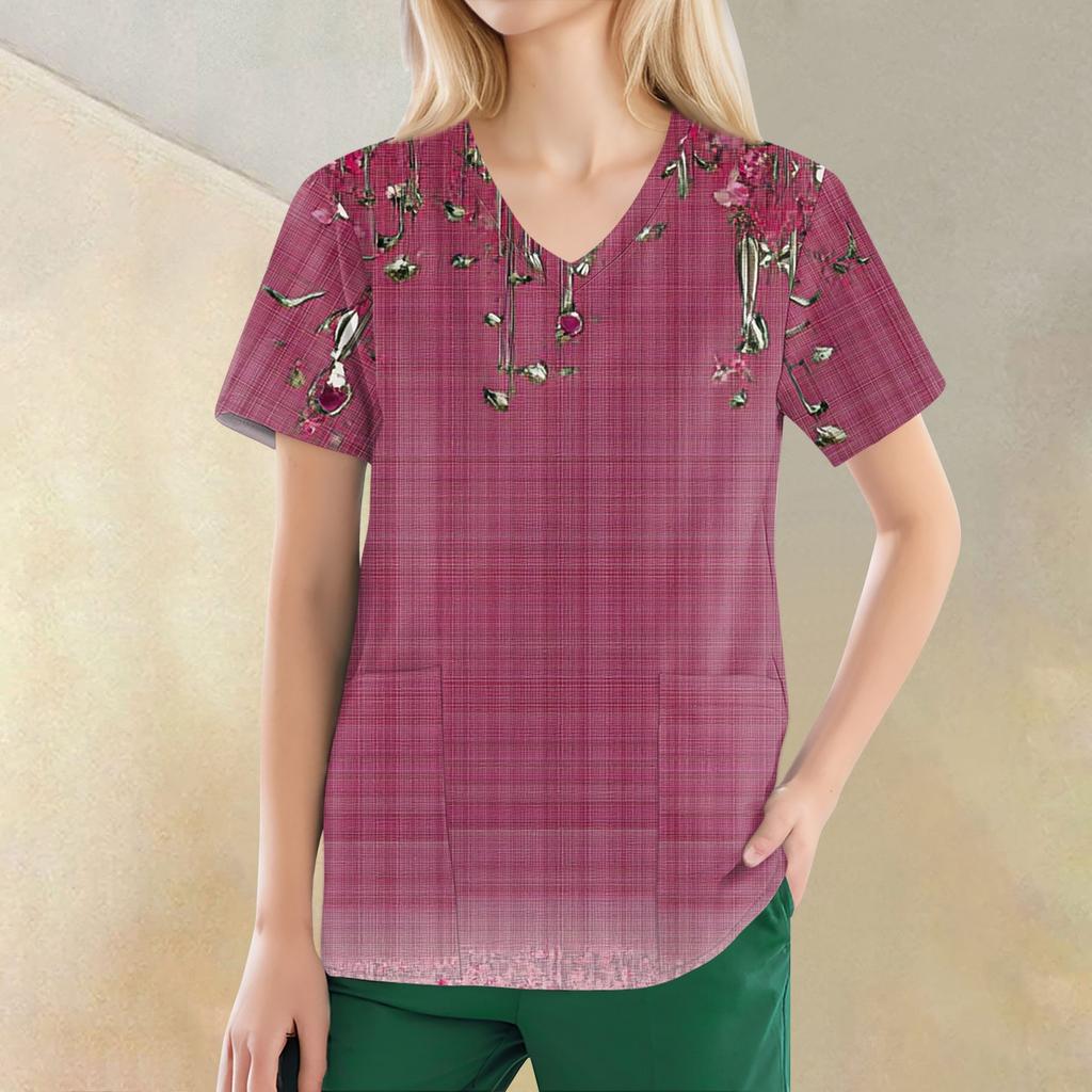 Women's V-neck Fashion Casual Printed Tops And Protective Workwear