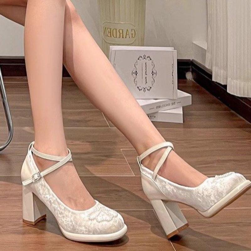 Fashion 2024 Lolita Shoes Women Mary Janes High Heels Shoes Ladies Platform Sandals Female Fashion Elegant Cross Strap Thick Heel Shoes