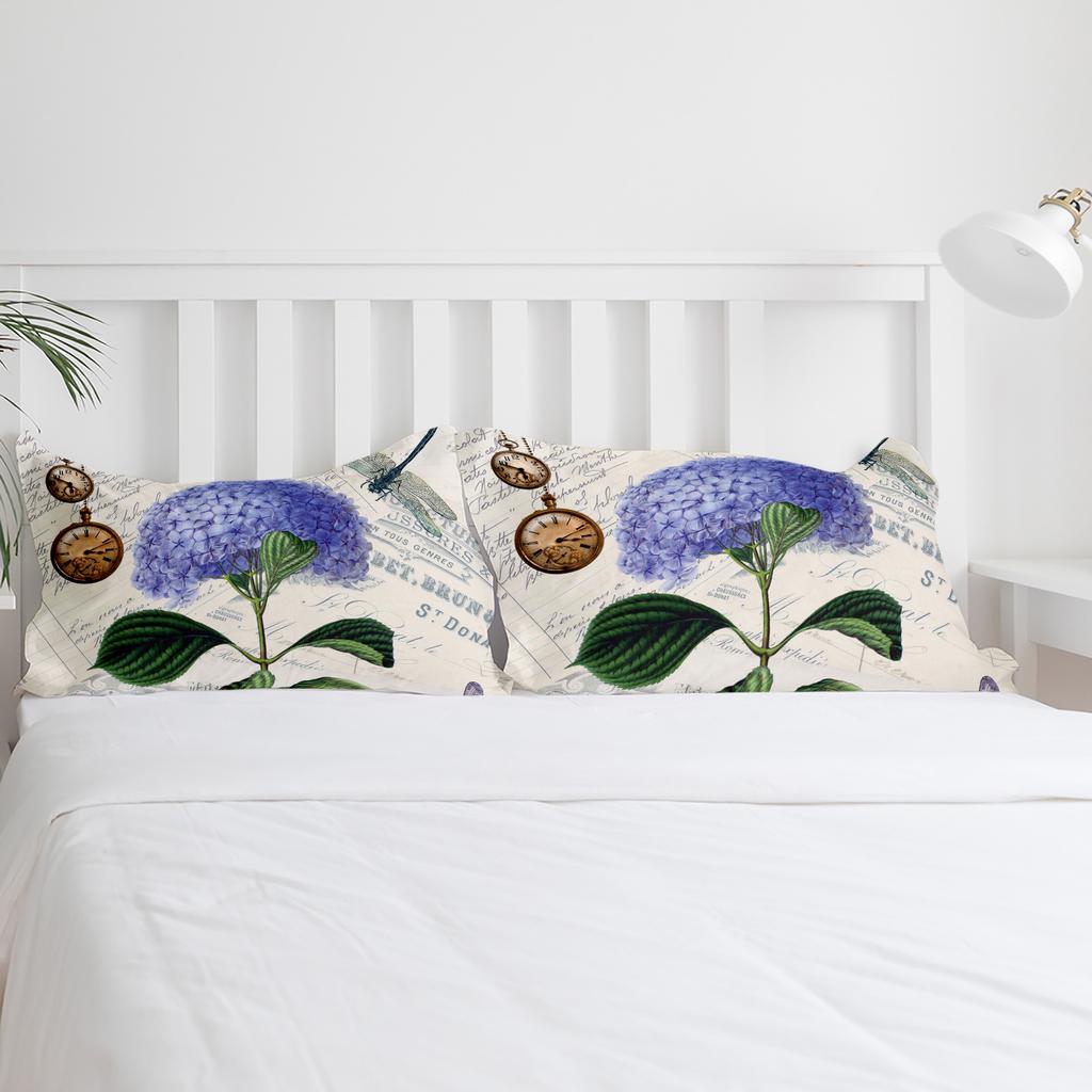 Purple Flower Dragonfly Vintage Clock Retro Duvet Cover With Pillow Case 3pcs Bedding Set Quilt Cover Double Bed Home Textile