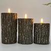 Paraffin Retro Wood Tree Stump Candle Holder with LED Candle Light for Home or Cafe Decor