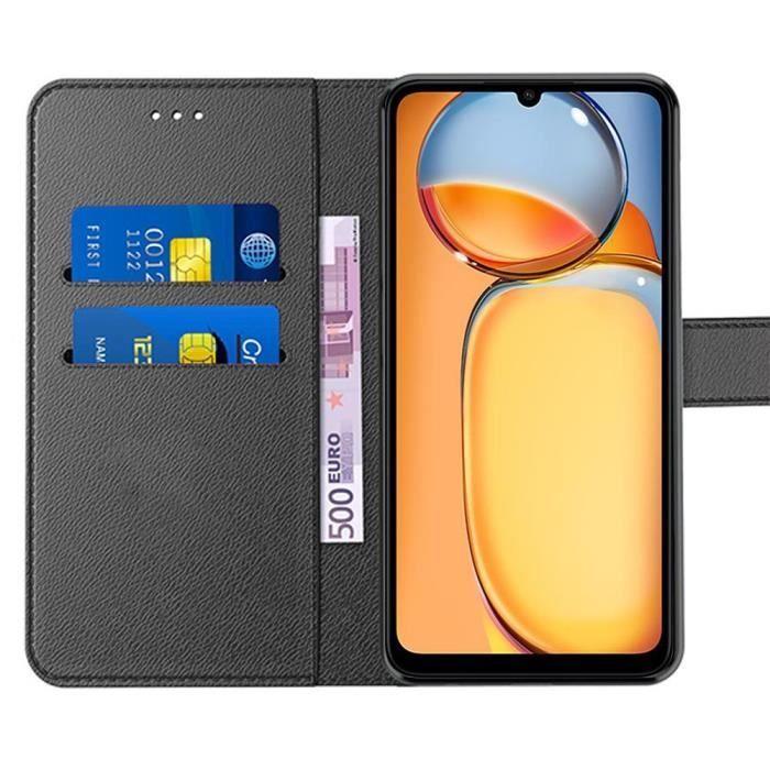 Coque pour Xiaomi Redmi 13C - Noir - Flip Case - Cuir PU - Antichoc - 2 Verres Trempés