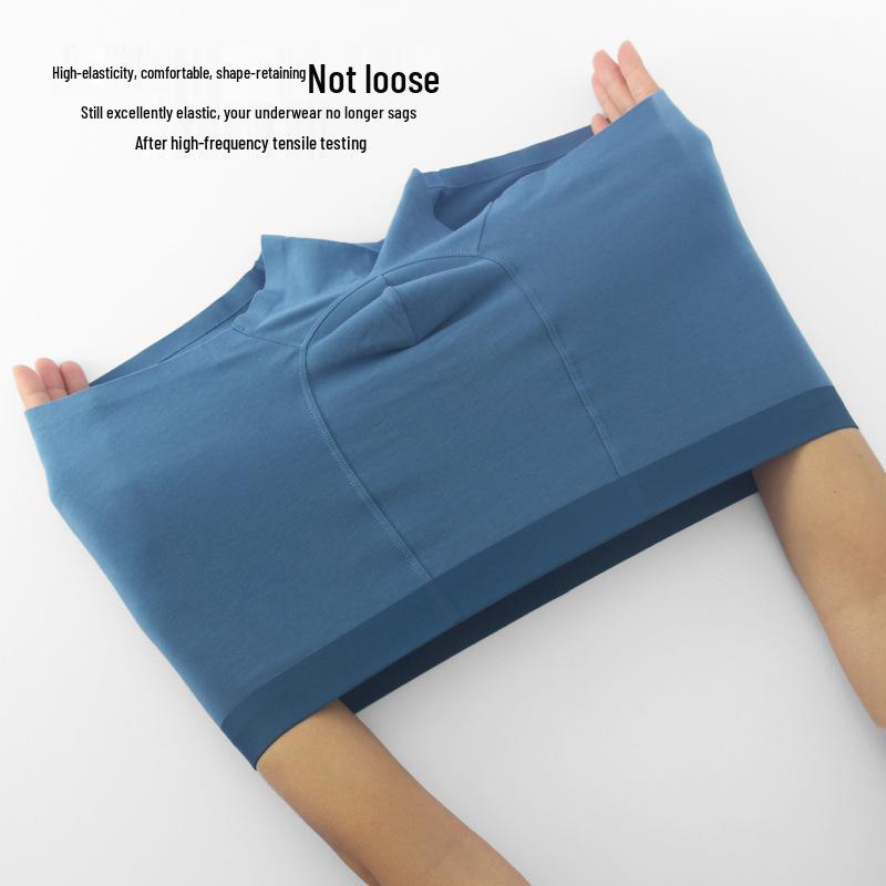 Men's 7A Combed Cotton Boxer Briefs - Antibacterial, Seamless, Breathable, Loose Fit, Plus Size.