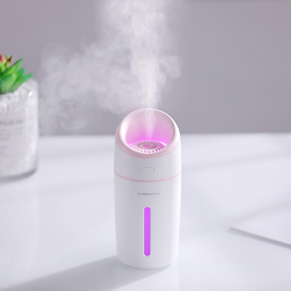 

Ультразвуковой увлажнитель воздуха 320 мл, аромадиффузор с красочной светодиодной ночной подсветкой для дома, автомобиля, мини USB очиститель, генератор тумана розовый