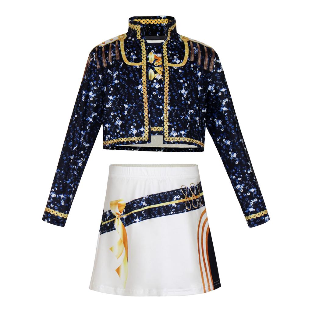 Girls POP Singer Hunters Stage Performance Printing Outfit Halloween Cosplay Costume for Carnival Party Pretend Game Role Playing Dress Up Suit