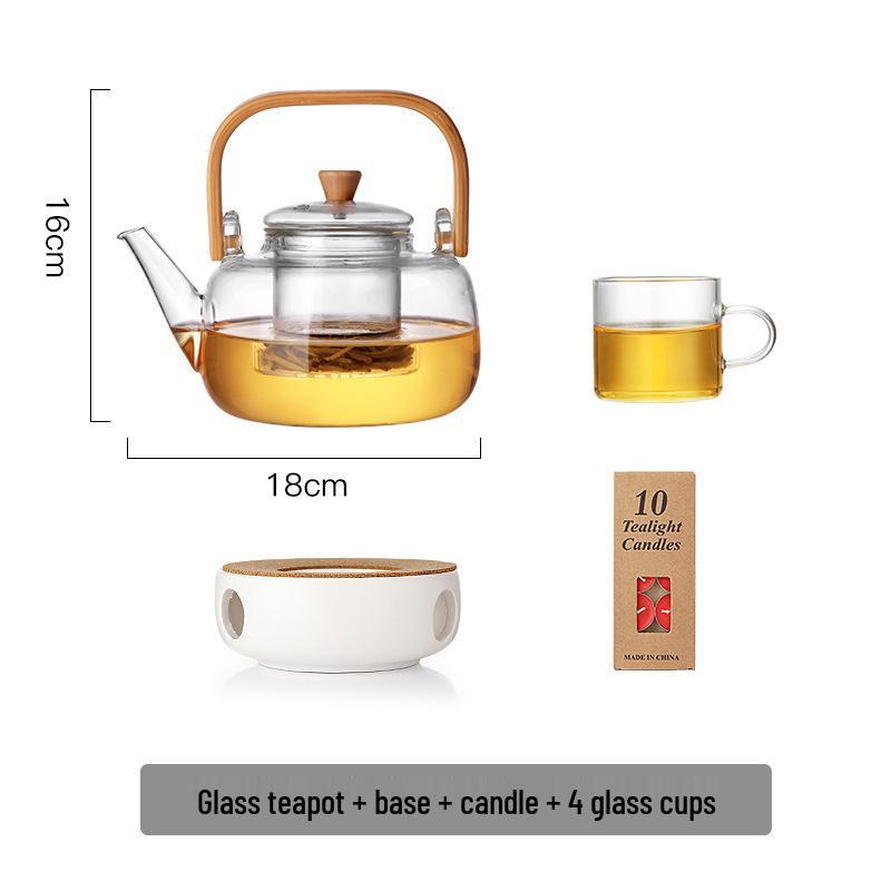 Glass Teapot Set with Candle Warmer for Fruit and Herbal Infusions