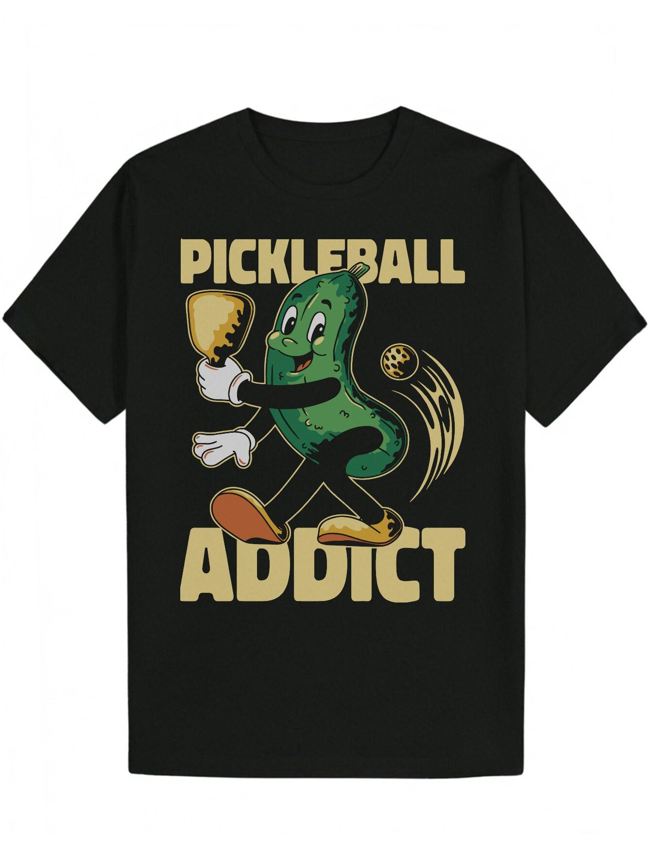 

Pickleball Addict Graphic T-shirt - Black Polyester Round Neck Tee with Cartoon Character Design XXXXL
