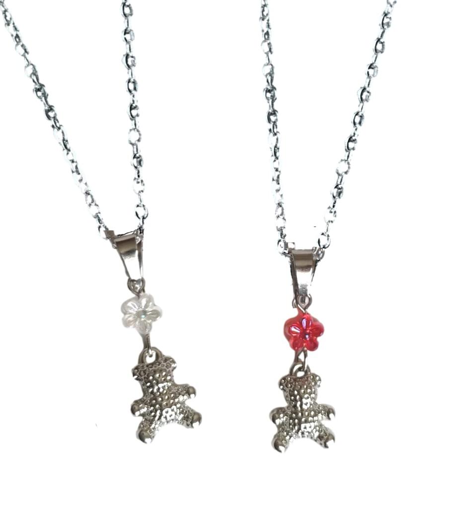 Pair Necklace Bear Matching Silver Bear Red Transparent Bear Animal Bear Accessories Matching & Women's Men's