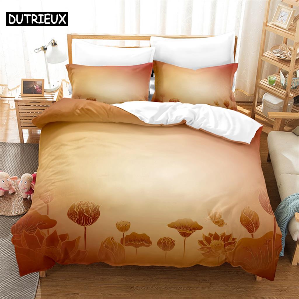 

3PCSLotus in the sunset Bedding Sets Home Bedclothes Super King Cover Pillowcase Comforter Textiles Bedding Set (135x200cm)&set