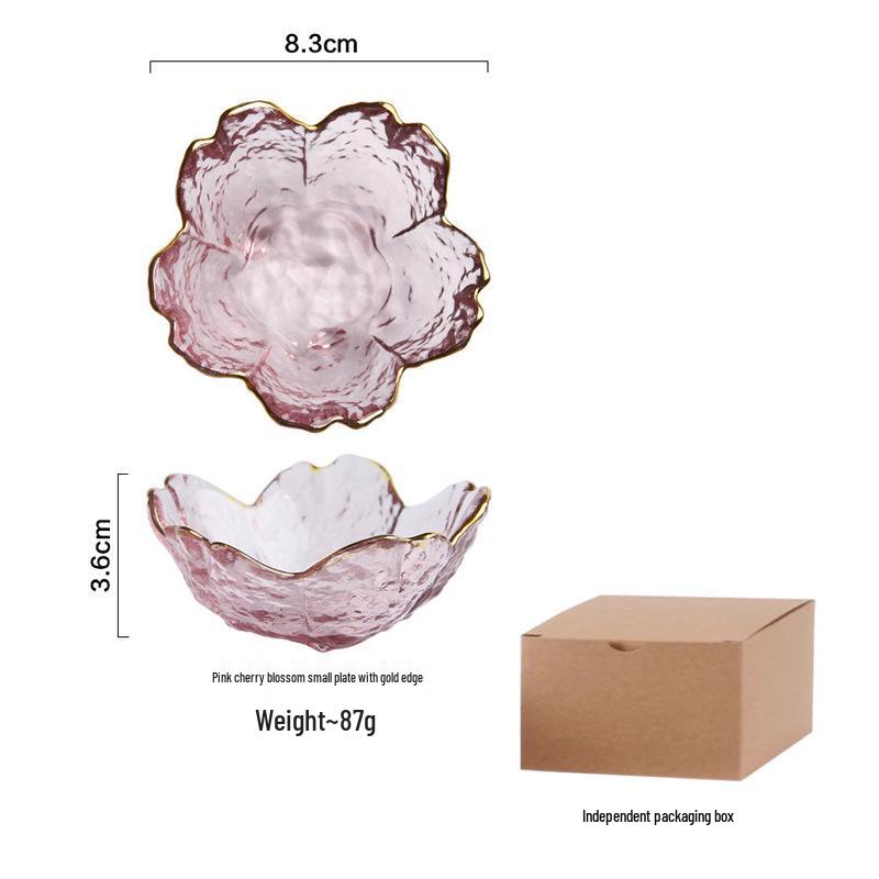 Cherry Blossom Hammered Glass Dipping Dish - Elegant Japanese Tableware for Home or Salon.