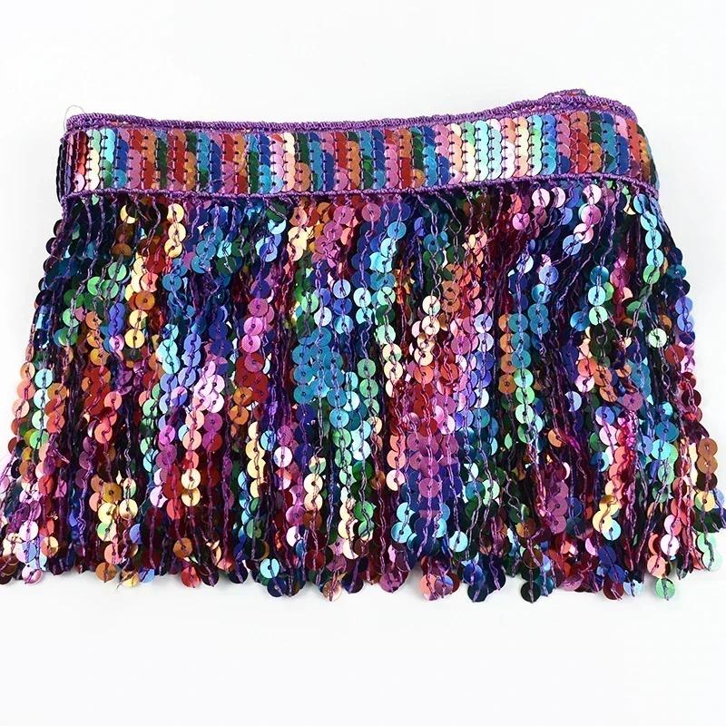 Meetee 1/2/3 Yards 16cm Paillettenfransen Quasten Ethnisches Spitzenbesatzband Fransen Latin Dance Rock Bekleidungsverzierung Nähzubehör