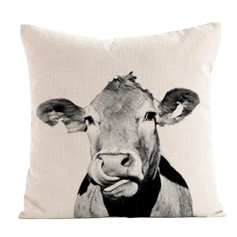 Black And White Water Buffalo Pattern Throw Pillow Cover With Short Plush Print For Living Room Sofa Decoration Cushion Cover