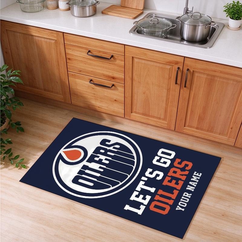 Edmonton Oilers Customizable name kitchen floor mat easy to clean and wipe down Suitable for kitchens living rooms and entryways—a perfec