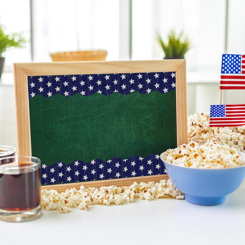Whaline 69Ft 4th of July Bulletin Board Border 60Pcs Patriotic Stars Stripes Trim Border Stickers for Independence Day Memorial Day School Classroom