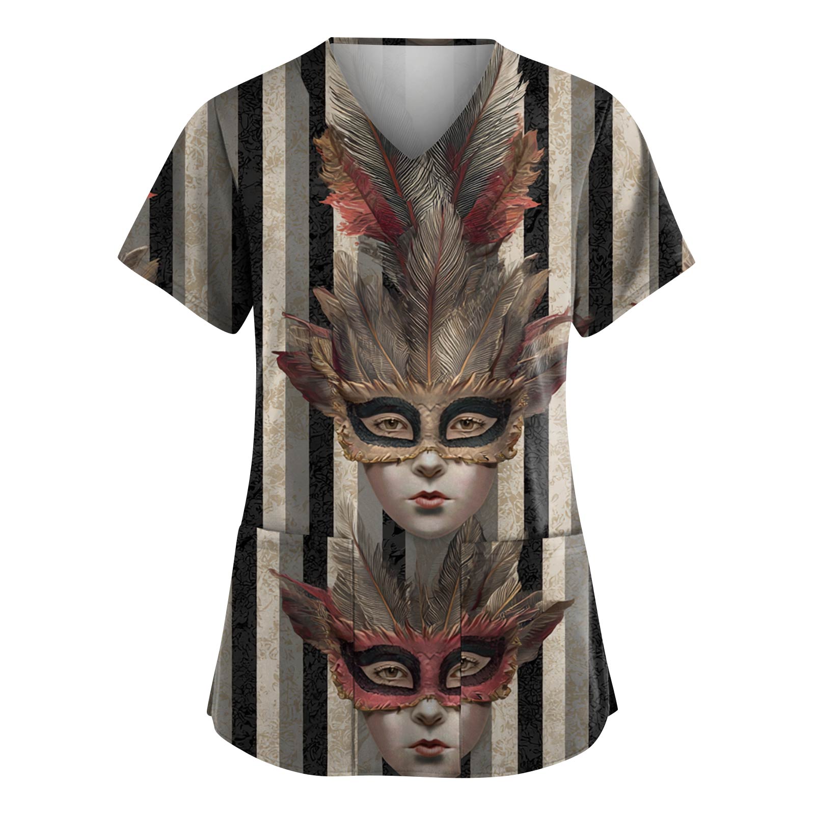 

Жіночий модний робочий одяг з V-подібним вирізом та короткими рукавами, з кишенями, топ з карнавальним принтом, уніформа доглядальниці XXXL