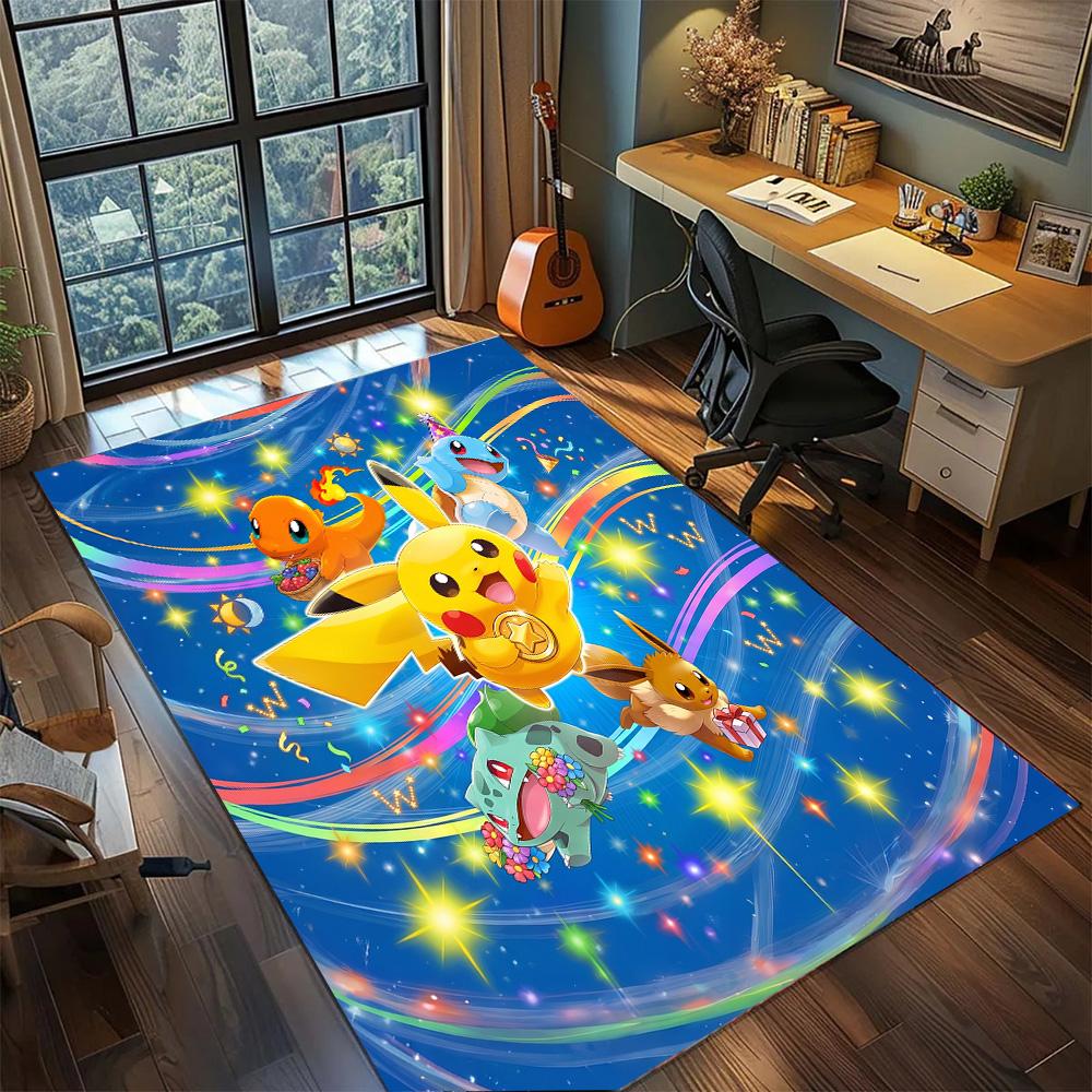 Pokemon Pikachu Home Decor Rug Carpet Large Area Non Slip Washable Floor Mat Gamer Bedroom Room.-TING