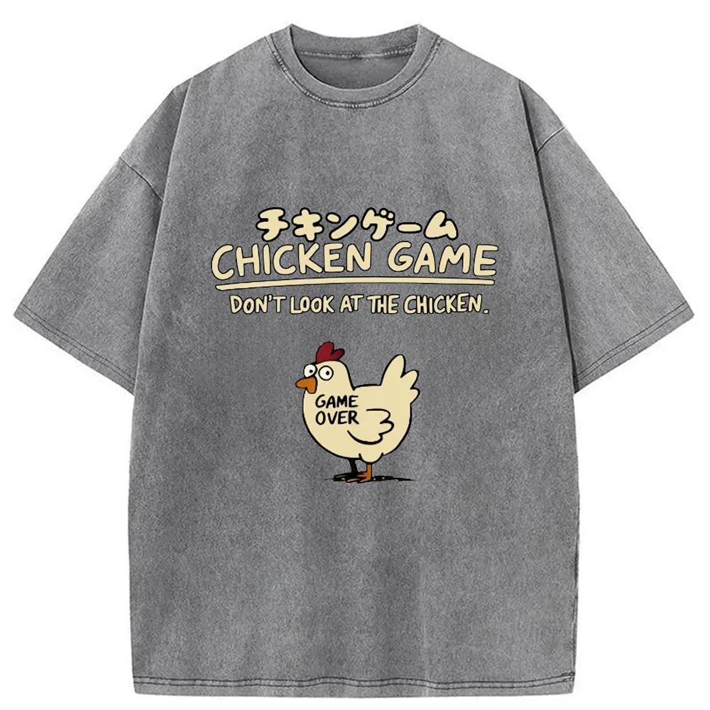 

Chicken Game Cotton Washed T-shirt Men s Funny Printed Short Sleeve Dropped Shoulder Holiday Tees Casual Harajuku S