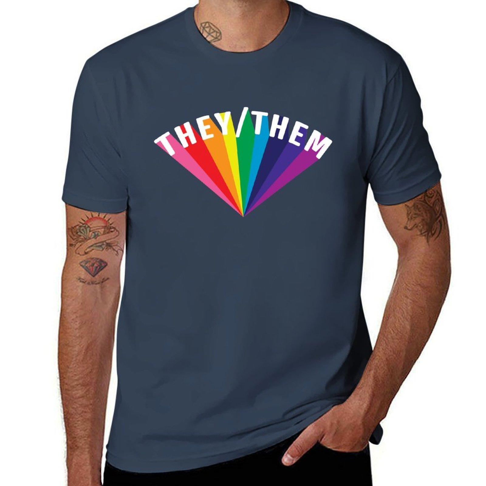 TheyThem Pronouns Rainbow Burst TShirt Summer Fashion Casual Tee Shirt S