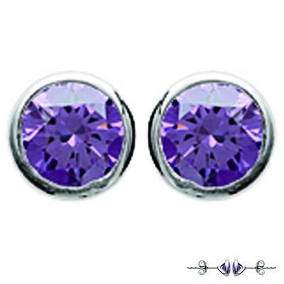 [M1790] - Silver 'Unique' Amethyst Silver Earrings (rhodium-plated) - 5 Mm