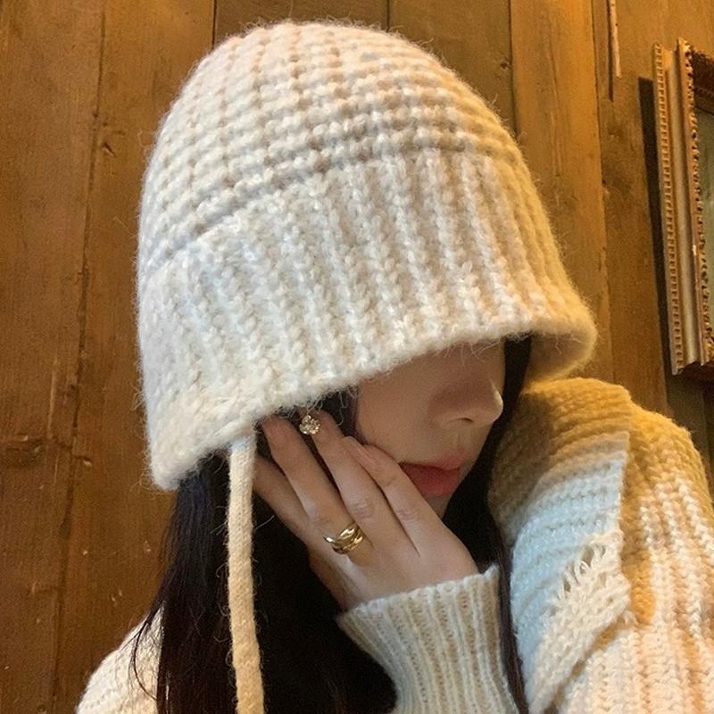 Korean Versatile Bucket Hat Winter  Keep Warm Earmuff Casual Knitted Hat For Women