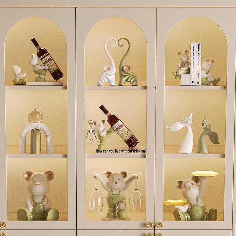 Luxurious Cream Style Red Wine Rack Ornament for Living Room or Entrance Cabinet