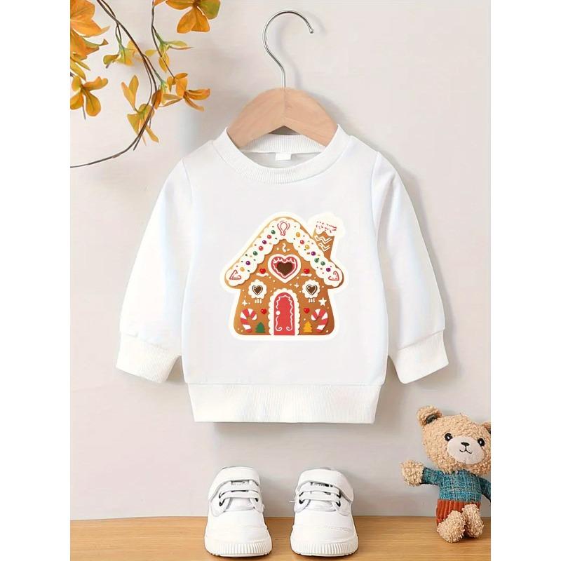Kids Crewneck Sweatshirt, Christmas Cute Cartoon Print 110 белый