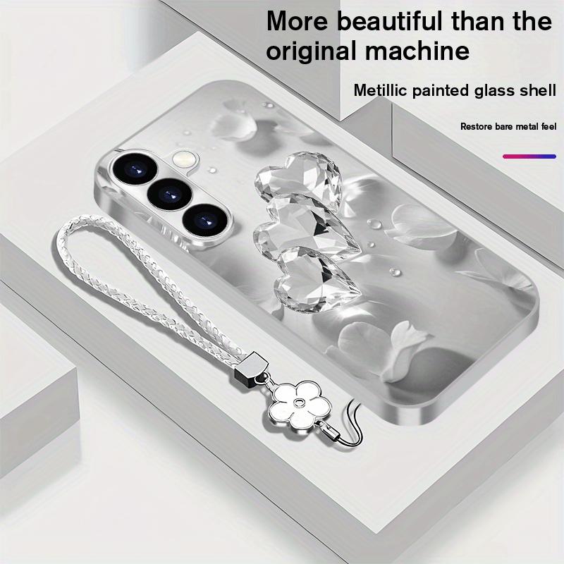 Capa de telefone de vidro com pintura metálica de coração de flor adequada para Samsung Galaxy S26 S25 S24 S23 S22 S21 S20 FE/Ultra/Plus anti-queda