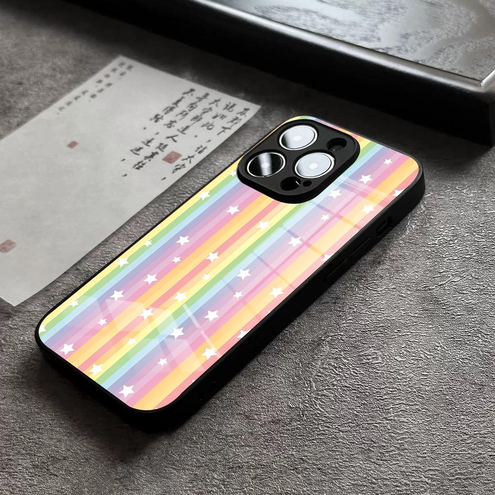 

Colorful Rainbow Stripe Phone Case For IPhone 17 Pro Max 14 Pro 15 12 11 13 Mini X XR XS 16 Plus SE Glass Cover iPhone15 ProMax