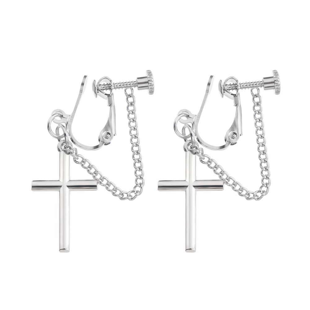 1 Pair Super Cool Cross Chain Earrings High Quality Personality Dark Street Female Bungee Handsome No Pierced Bungee Ear Clip