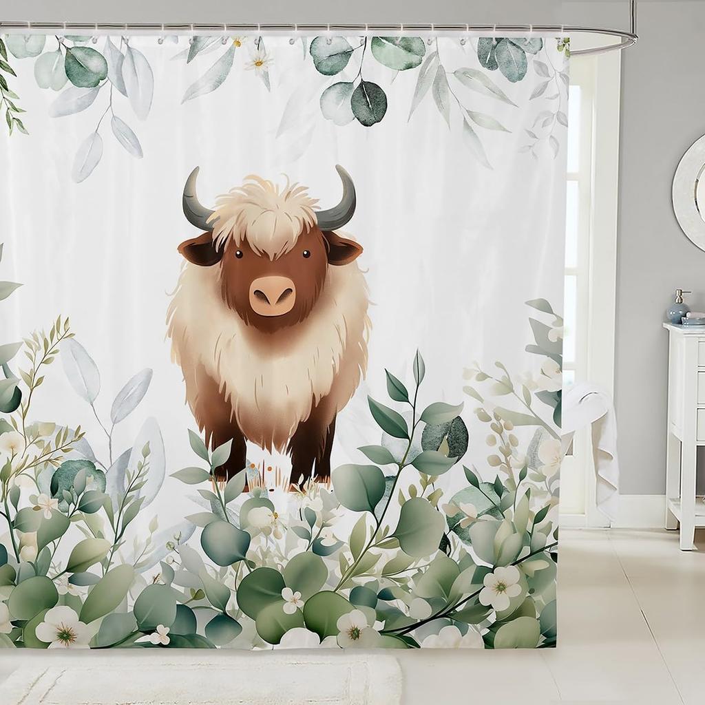 Erosebridal Cute Dachshund Waterproof Bathroom Curtain for Kids Child Green Eucalyptus Bath Curtain, Pet Animal Shower Curtain