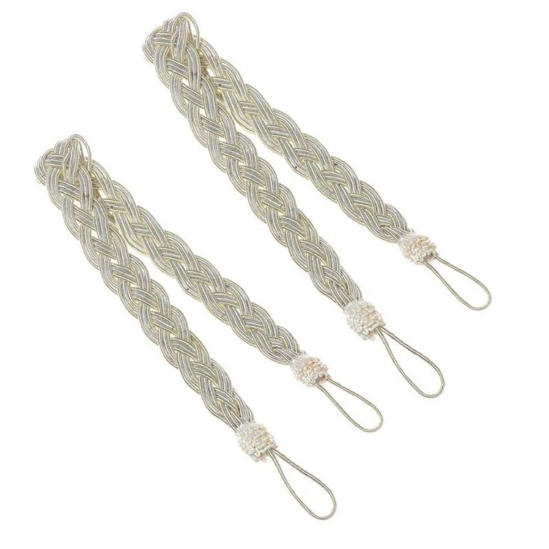 

A pair Simple Style Curtain Holder Rope Braided Satin Rope Curtain Tie Backs Tiebacks Holdbacks Curtain Accessories бежевый