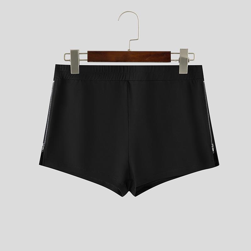 INCERUN Men Elastic Waist Side Zipper Casual Sport Shorts Underwear Swimming S чёрный