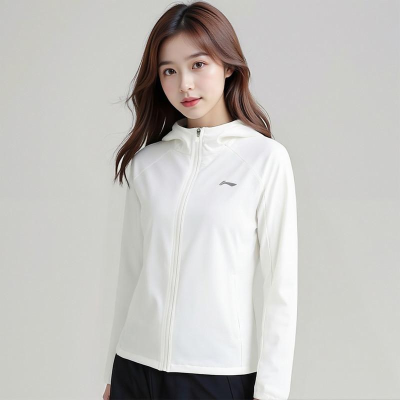 Li Ning Running Jacket Hooded Sports Windbreaker Women Outerwear Standard-White AFDV520-5