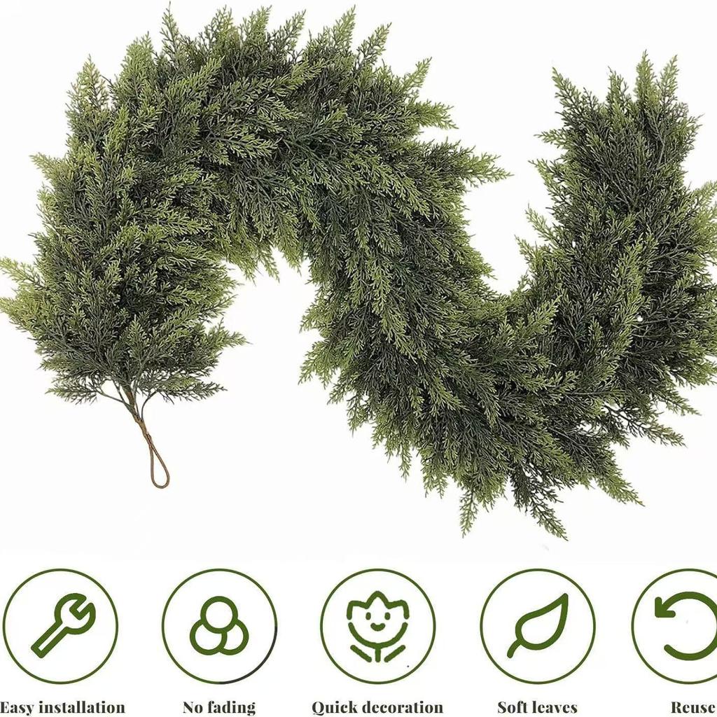 1.5/2.7mArtificial Norfolk Pine Christmas Wreath Green Garland Home Decor Festive Home Accent Room Decor Christmas Decorations