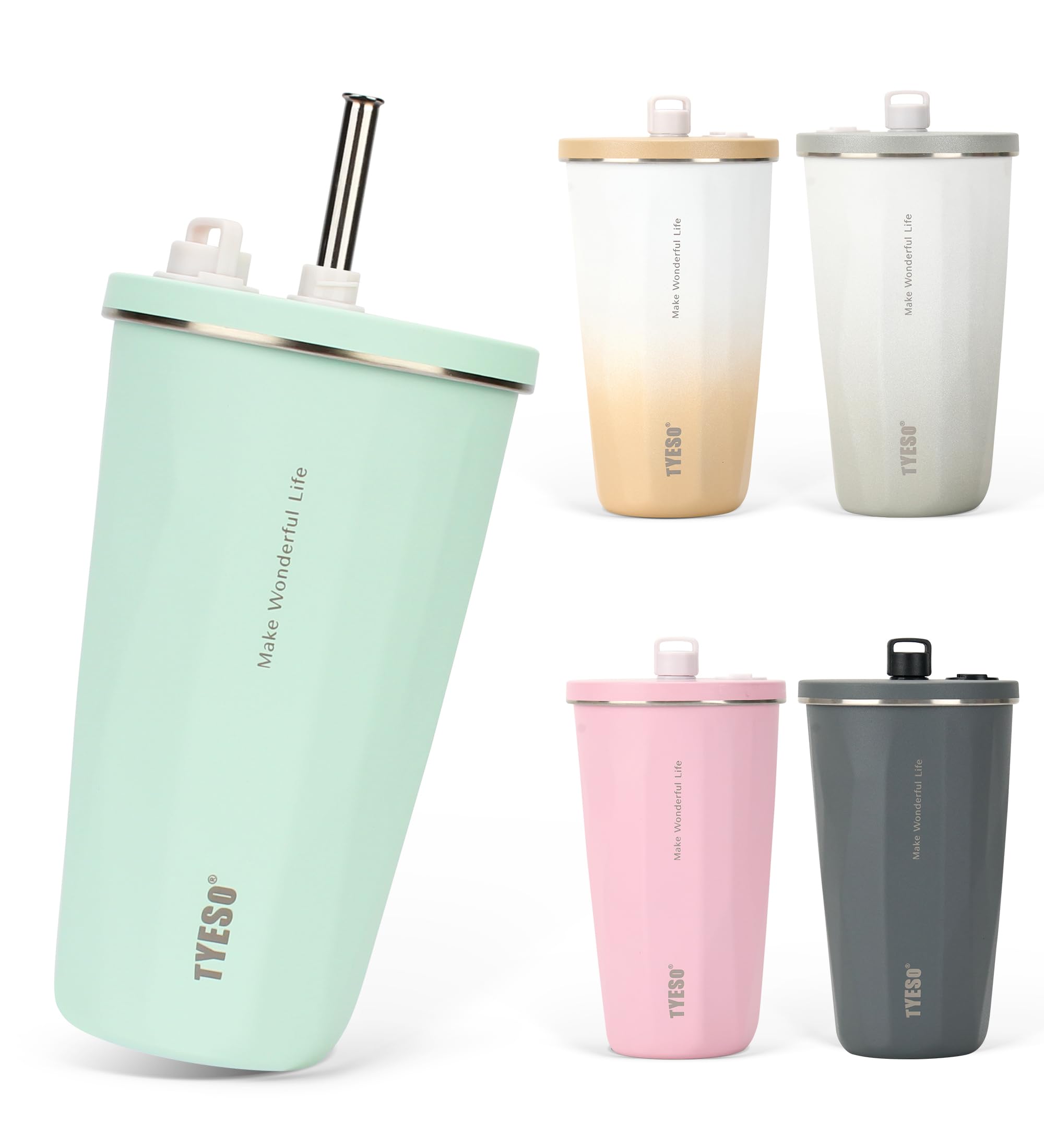 

on social TYESO Tumbler with stainless with vacuum keeps hot or easy to direct large 2025 upgraded version [Popular media] straw, 600ml, steel, lid,
