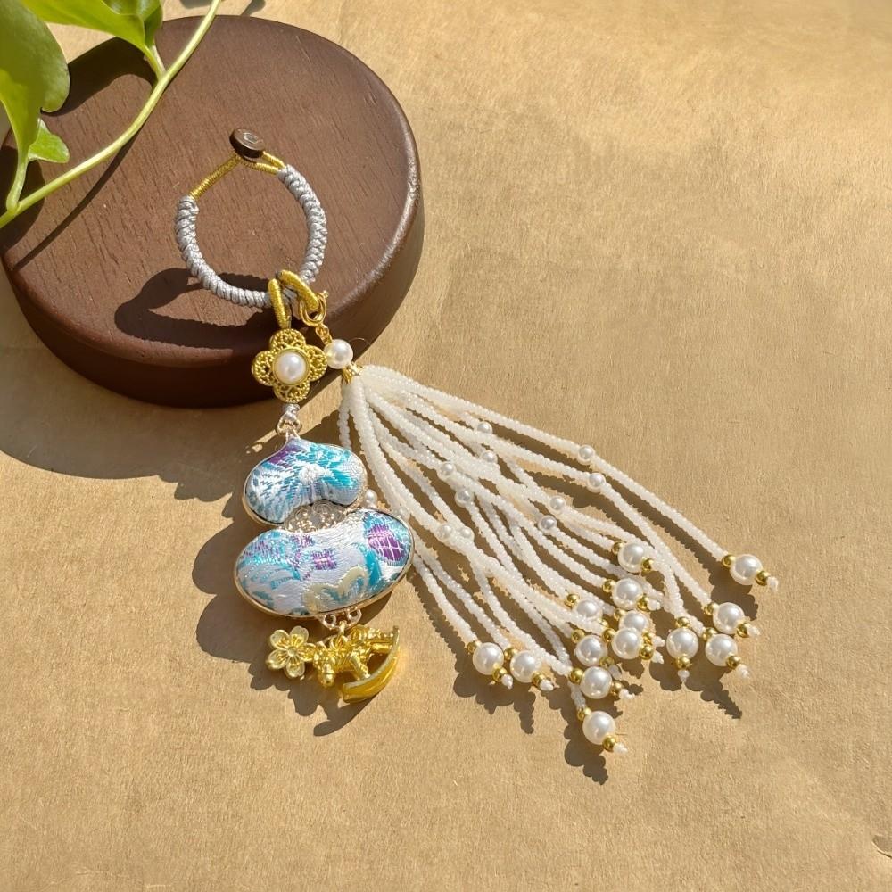 Luxury Brocade Gourd Pendant Horse Embroidered Cat Key Ring  Cheongsam Accessories