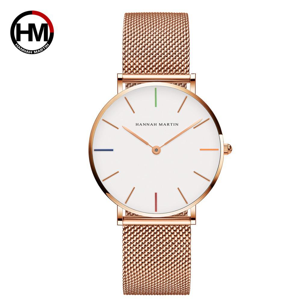 Hannah Martin Women's Pink Dial Quartz Waterproof Watch with Japanese Movement