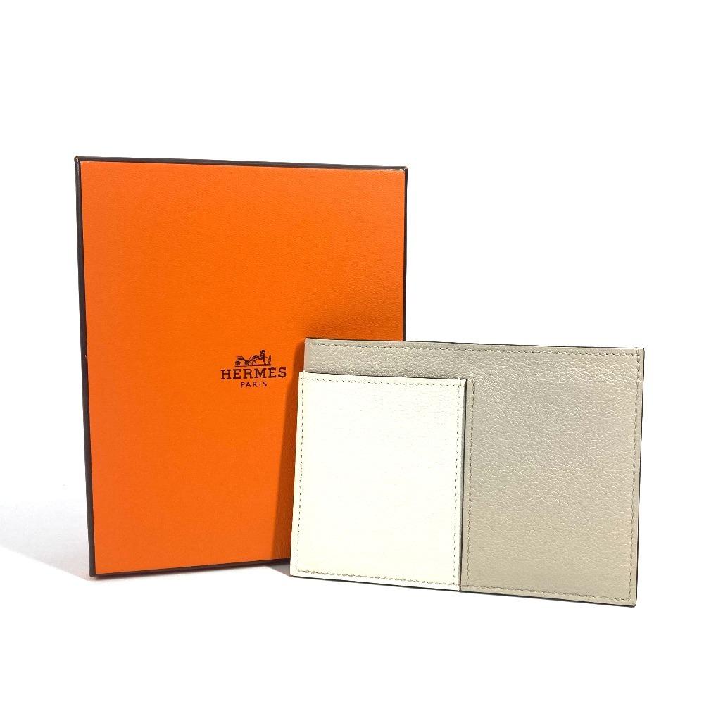 HERMES Bicolor Nect Business Card Holder Pass Case Card Case White/Light Beige