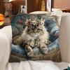 2D Flat- Vintage Royal Floral Cat Throw Pillow Cover Luxury Tufted Blue Sofa Cat Cushion Case For Home Decor