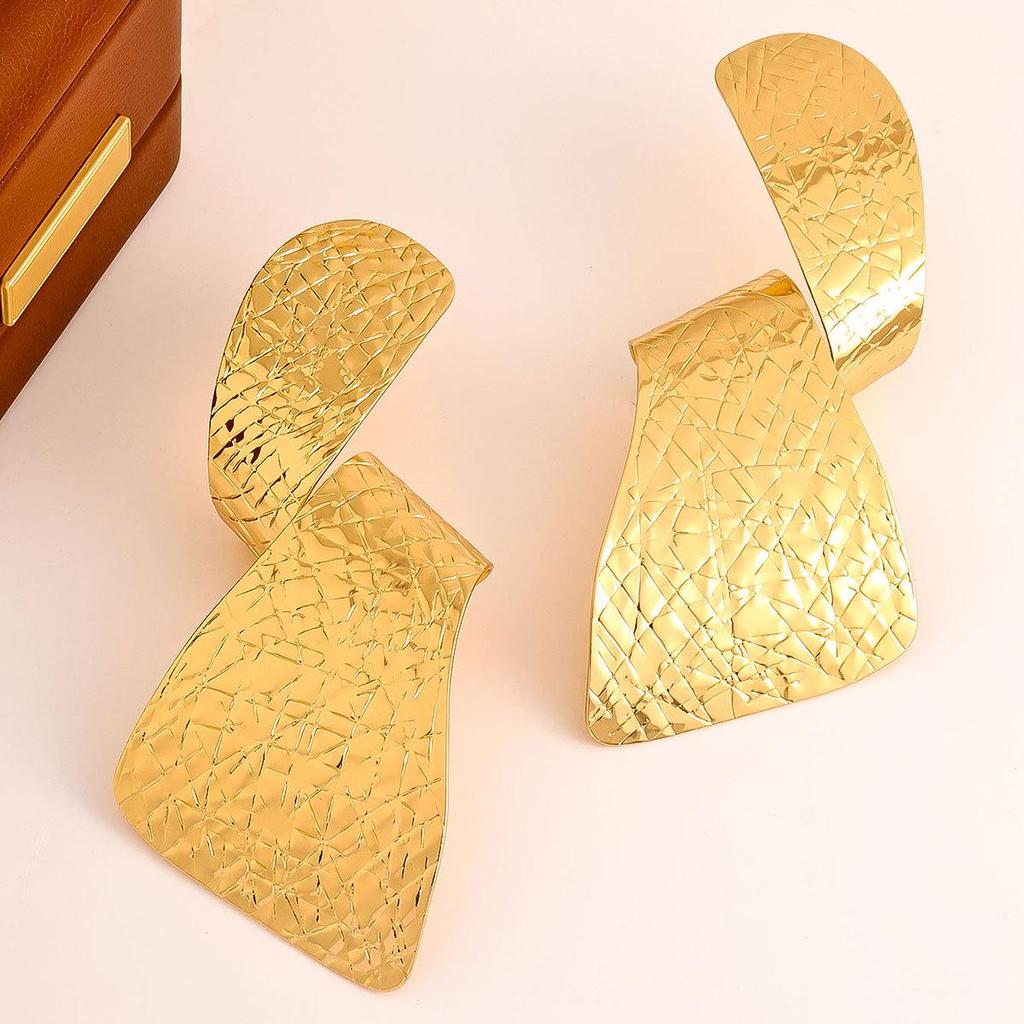 European Geometric Irregular Pleated Alloy Earrings