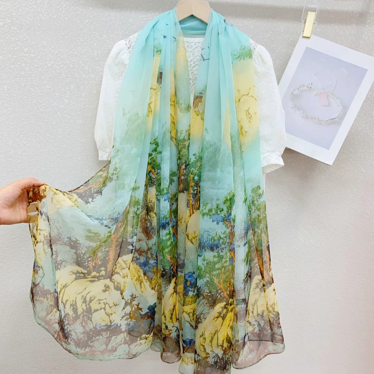 

2025 Новый мягкий шелковый шарф длинный пляжный дорожный платок Фуляр Женская повязка на голову Роскошный хиджаб Пашмина Шарфы Бандана Эшарп Обмотка 130x190cm